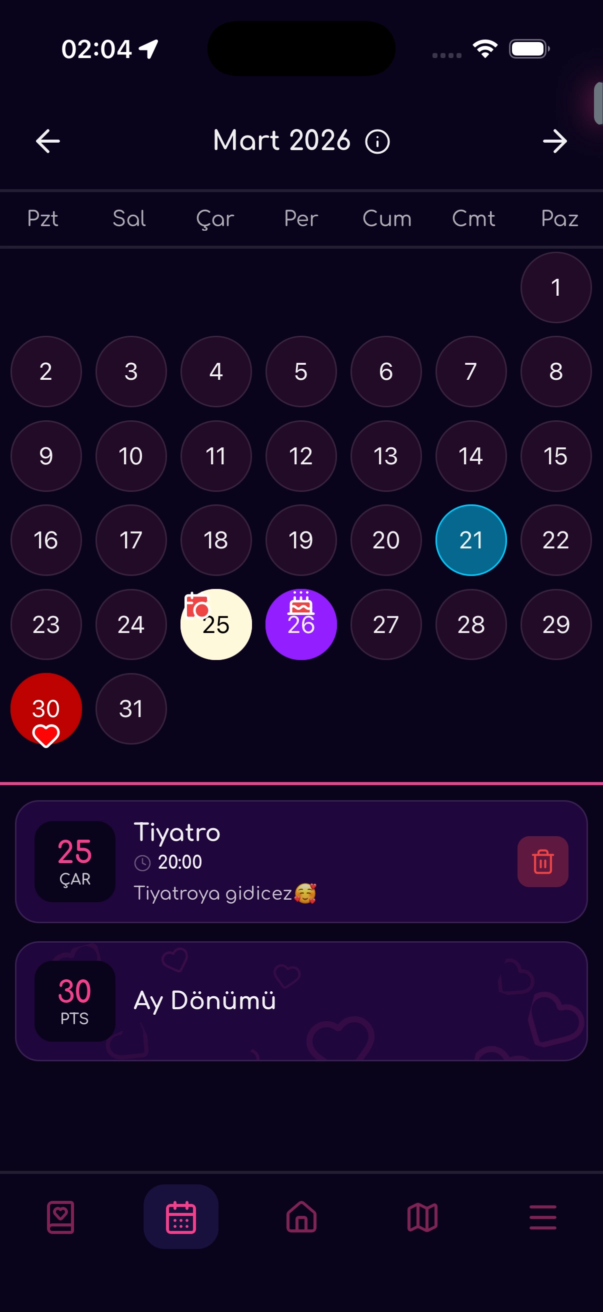 Lovline Özel Günler Takvimi 📅 özelliği ekran görüntüsü