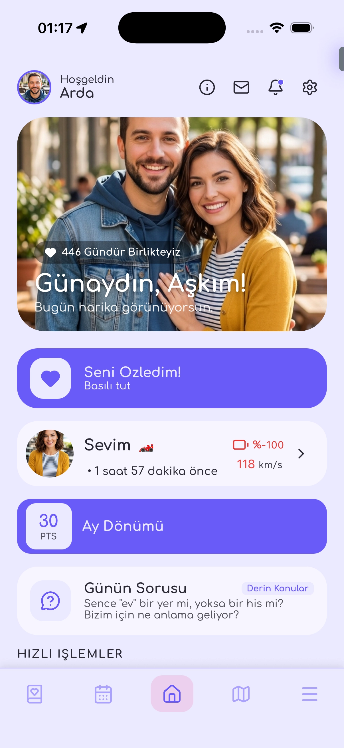 Lovline uygulama ana ekran görüntüsü - çiftlere özel dijital günlük